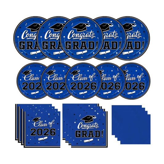 Graduation decorations 2026 Graduation Plates and Napkins Disposable Paper Plates Luncheon / Blue