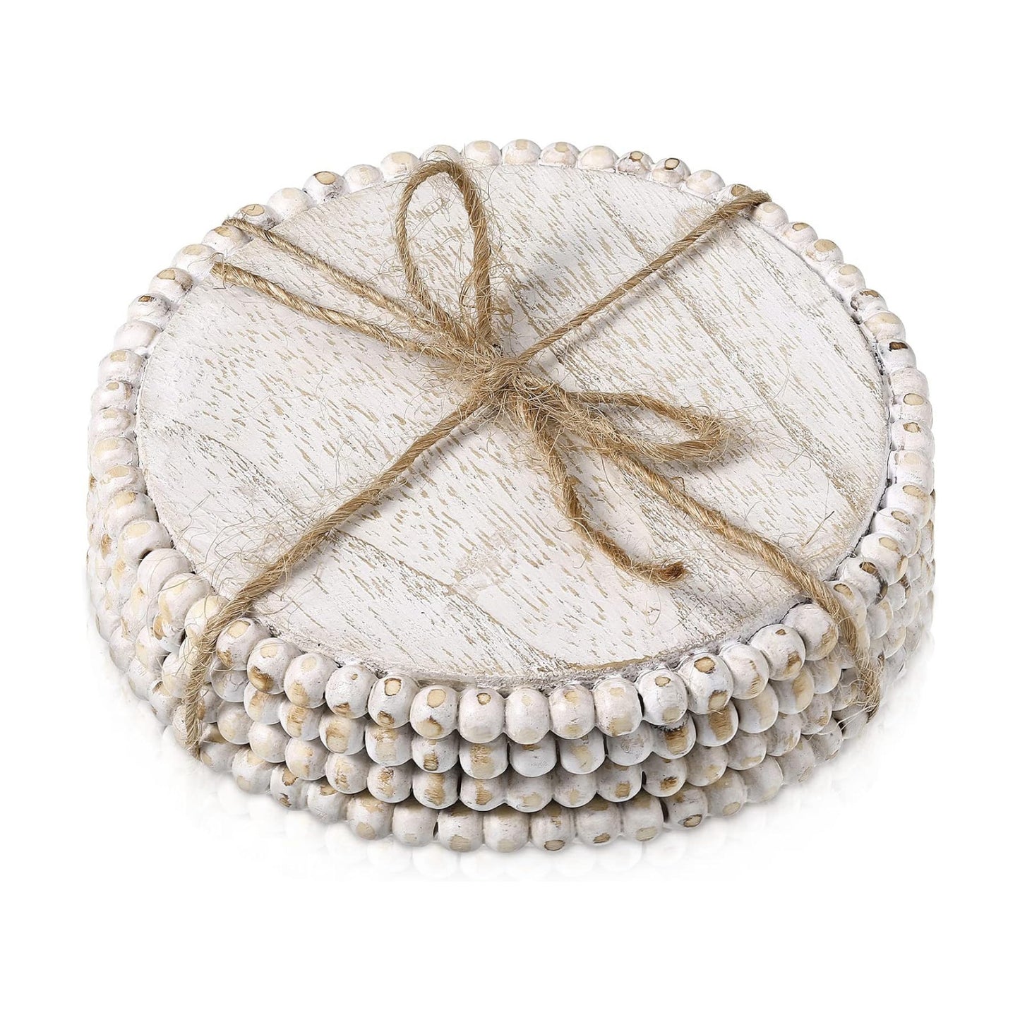 Wooden Coasters Round Bead Coasters Set Wood Drink Coaster for Drinks Decorative / Beige / Set of 4