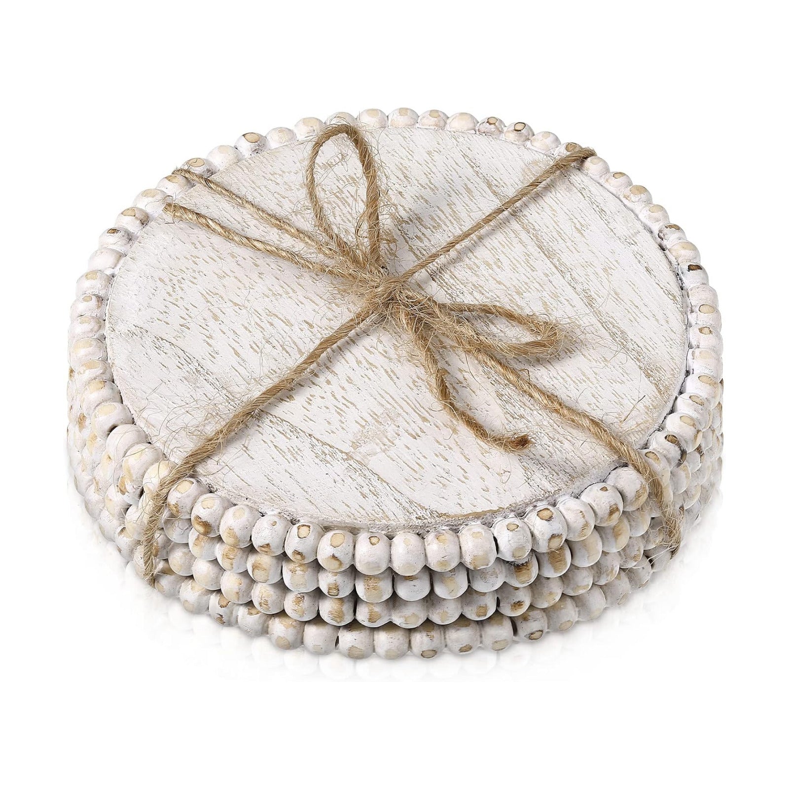 Wooden Coasters Round Bead Coasters Set Wood Drink Coaster for Drinks Decorative / Beige / Set of 4
