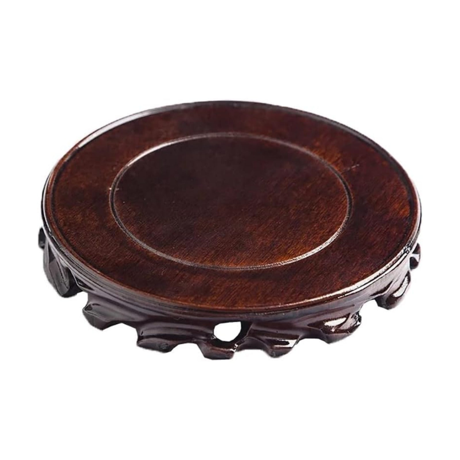 Chinese Wooden Solid Wood Base Rosewood Carved Craft Stand Vase Buddha Statue / 3.9 x 3.9 x 1.0