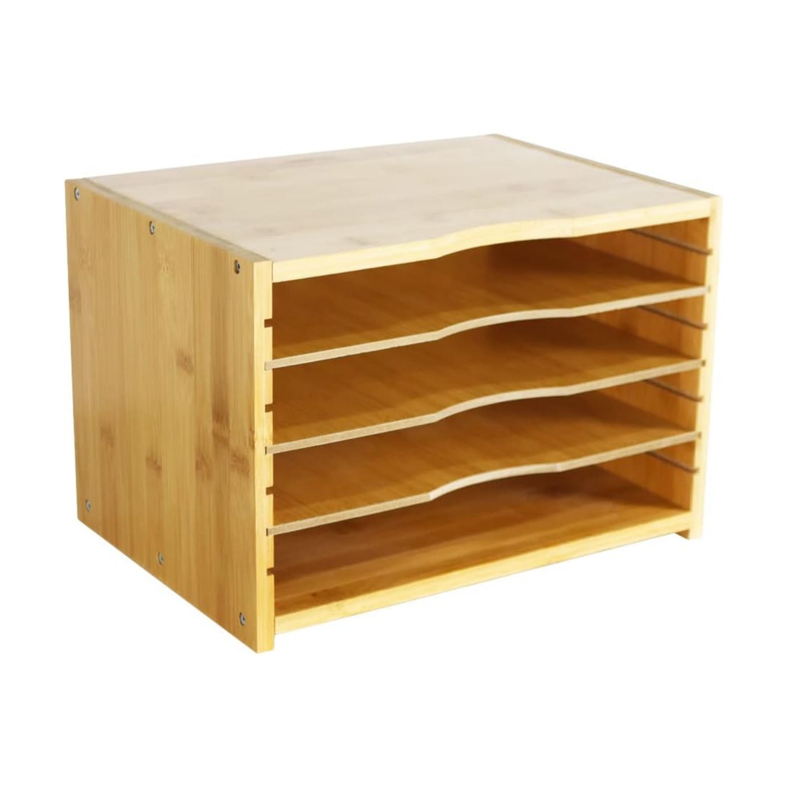 WKWKER File Organizer with 3 Adjustable Shelves Bamboo Document Letter Tray Paper File Sorter for Desktop Office Home