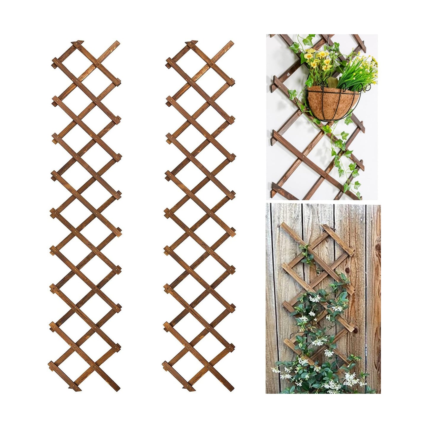Avalution Extensible Natural Garden Wooden Fence Lattice, 75"x11.8", 2Pack