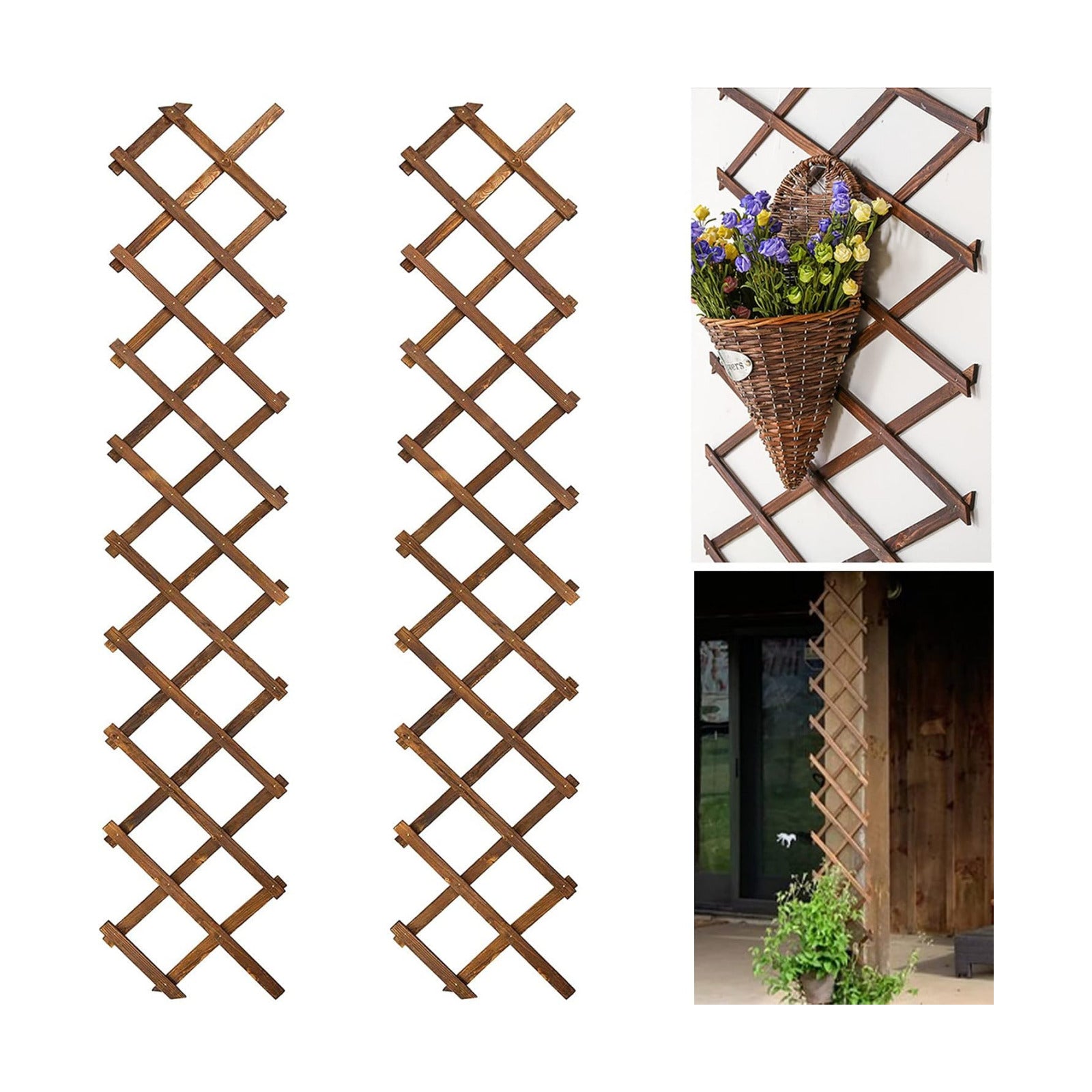 2Pack Expandable Wooden Lattice Wall,Plant Garden Trellis for Climbing Plants Outdoor, Plant Vertical Rack Wall Decor