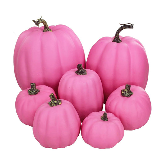 7 Pcs Assorted Sizes Hot Pink Artificial Pumpkins Fall Decorative Pumpkins Deep Pink Foam Pumpkins for Gifts Fall Halloween Thanksgiving Wedding Baby Shower Farmhouse Table Centerpiece Mantel Decor