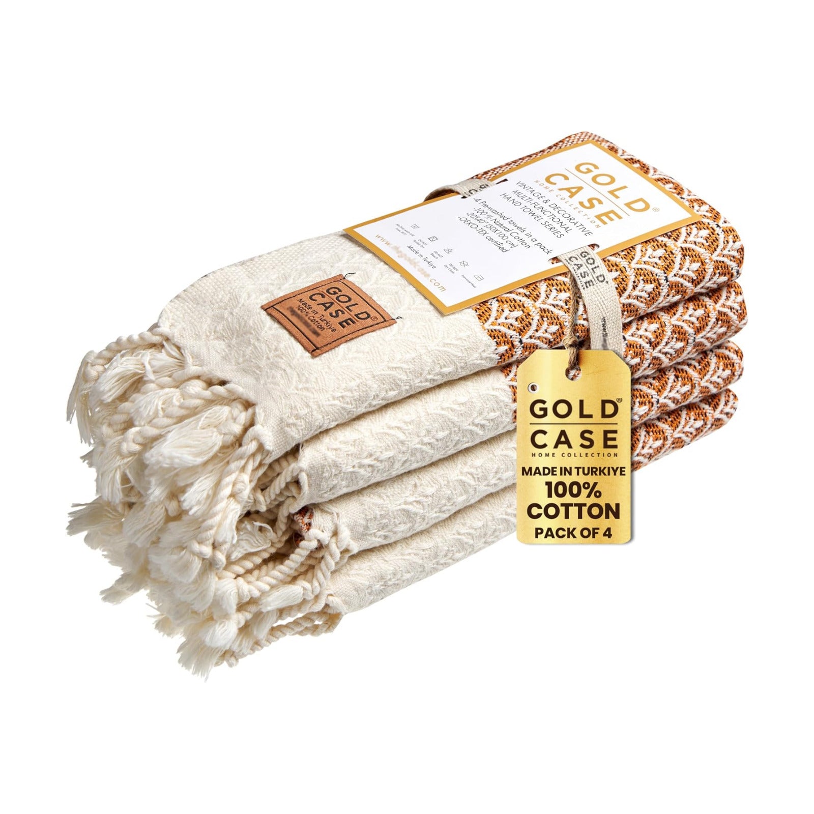 Gold CASE Turkish Hand Towels for Bathroom Set of 4 – 100% Cotton Bathroom Towels – Helen Kitchen Small Towel for Spa