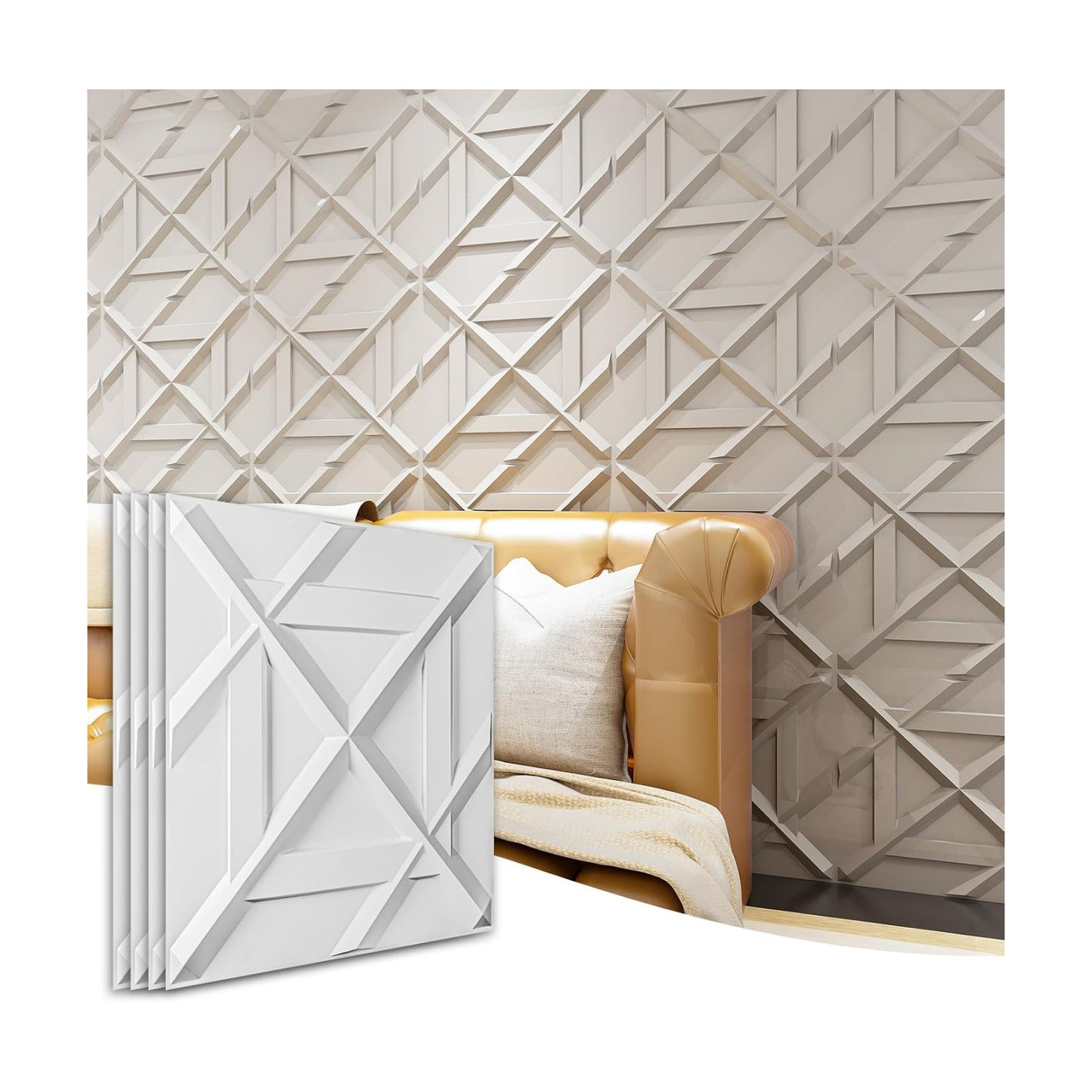 Art3d Decorativ PVC Glue-Up 3D Wall Panel, 19.7 x 19.7 in, 12-Pack, White | Waterproof, Scratch Resistant, Wall &