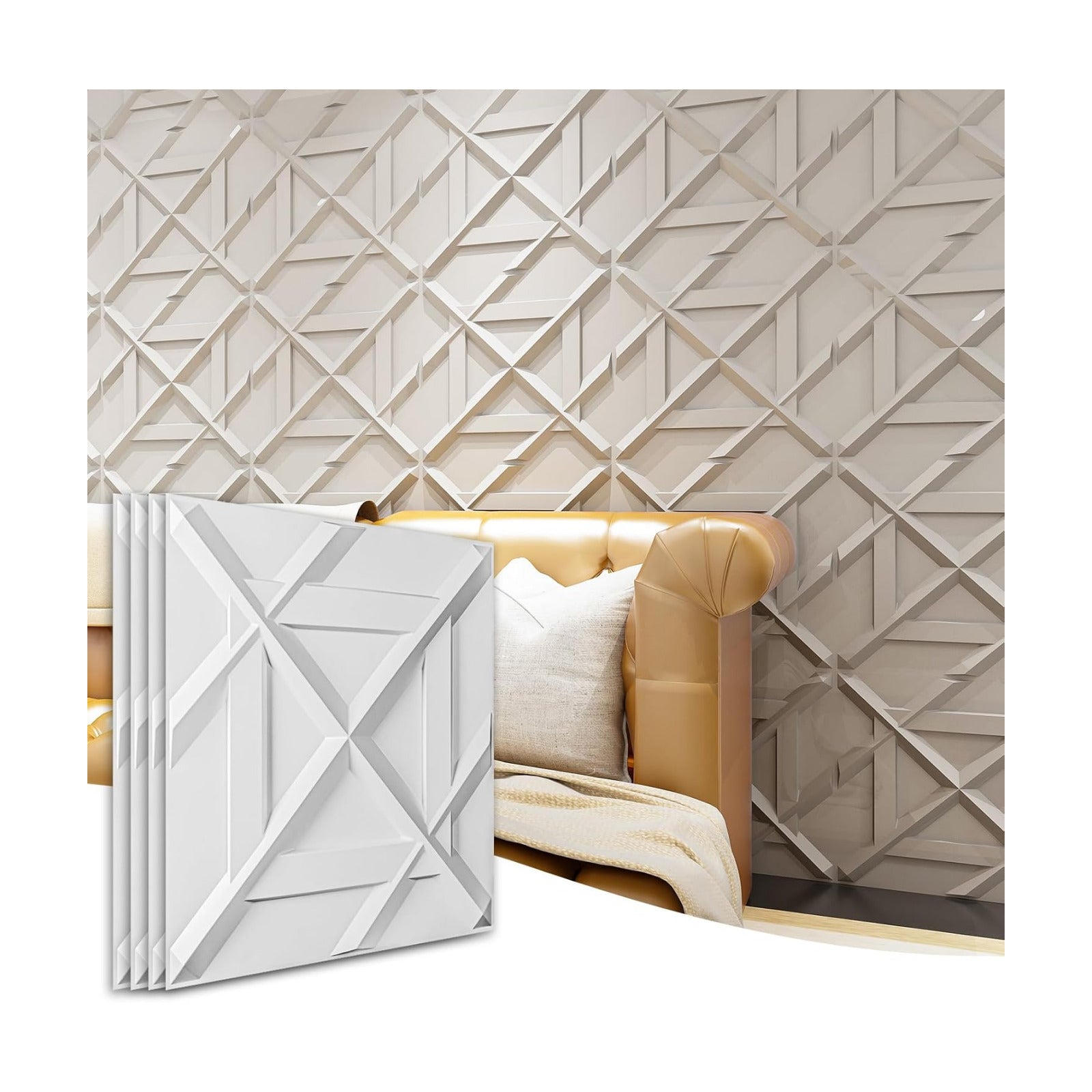 Art3d Decorativ PVC Glue-Up 3D Wall Panel, 19.7 x 19.7 in, 12-Pack, White | Waterproof, Scratch Resistant, Wall &