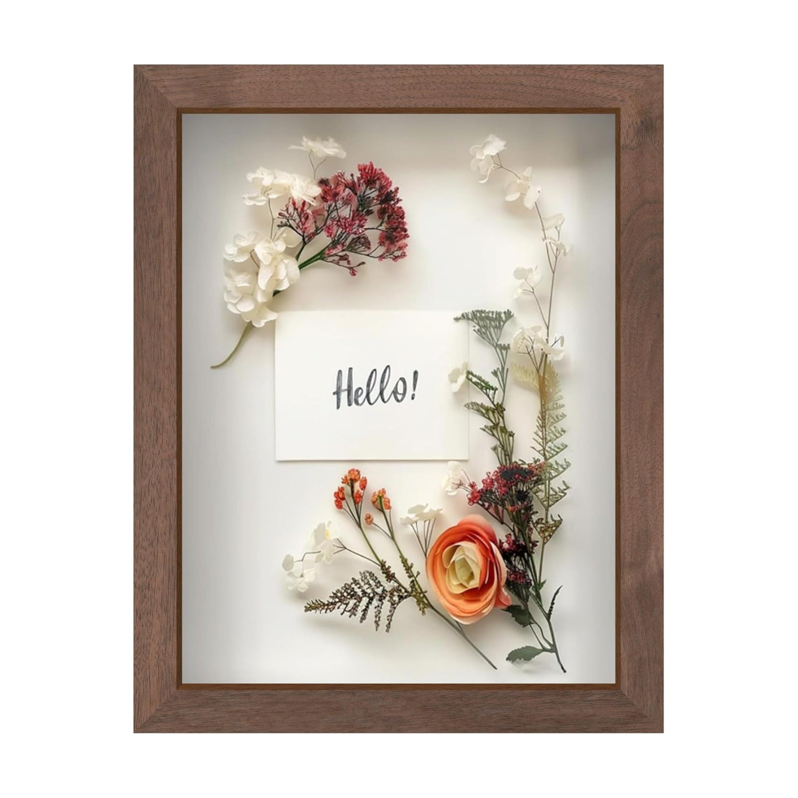 FrameWorks 8.5” x 11” Dark Oak Wooden Shadow Box Frame – Soft Felt Back, Tempered Glass, and Included Elegant White