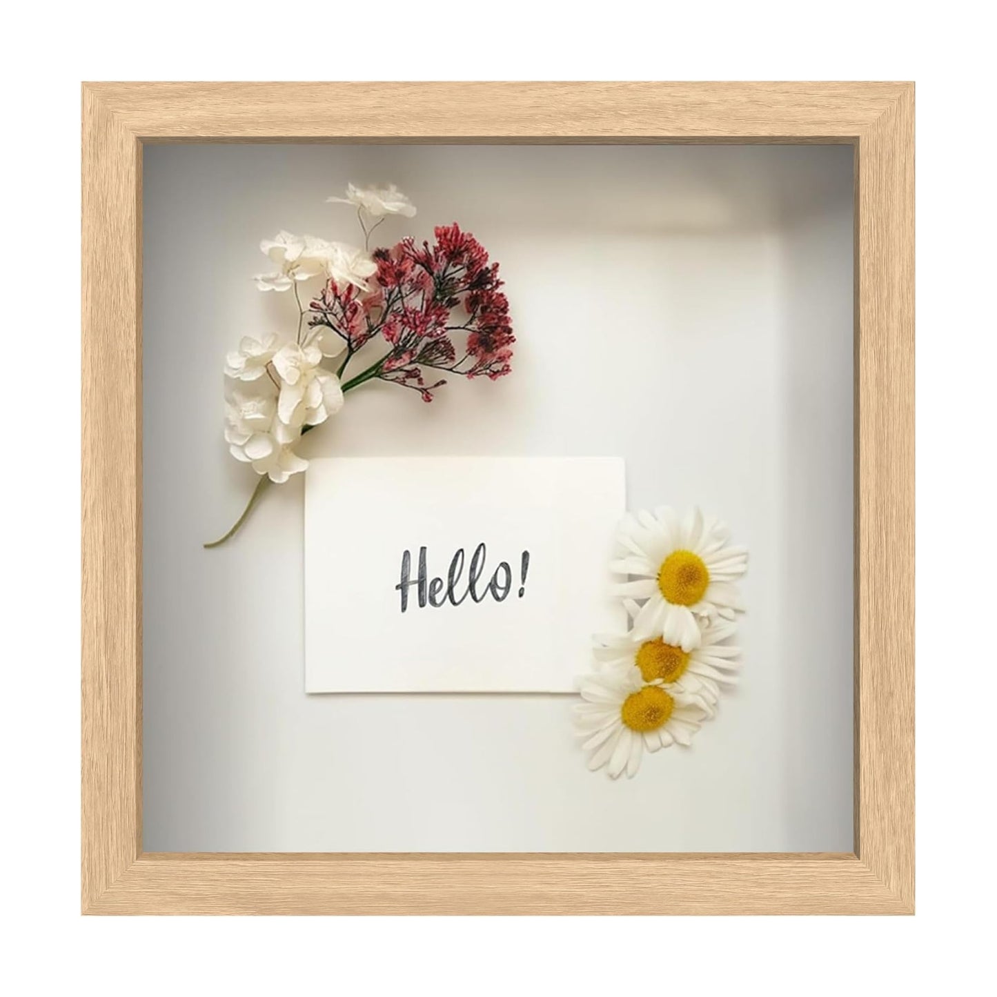 FrameWorks 11” x 11” Natural Oak Wooden Shadow Box Frame – Display Case with Soft Felt Back, Memory Box with Tempered