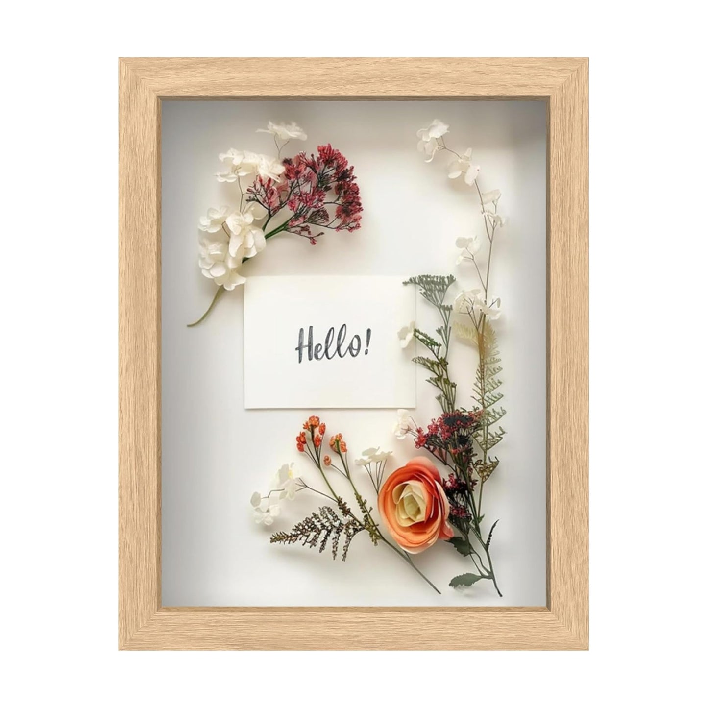 FrameWorks 8.5” x 11” Natural Oak Wooden Shadow Box Frame – Display Case with Soft Felt Back, Memory Box with Tempered