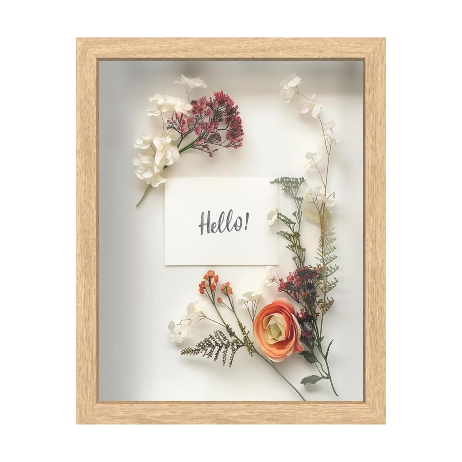 FrameWorks 11” x 14” Natural Oak Wooden Shadow Box Frame – Display Case with Soft Felt Back, Memory Box with Tempered