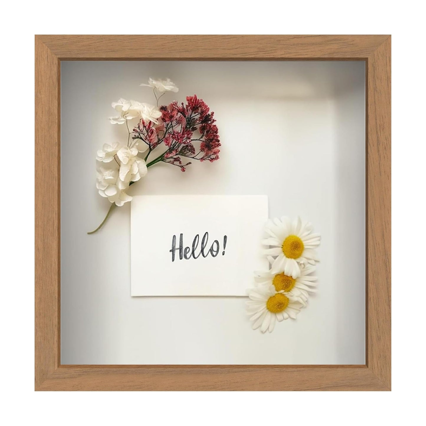 FrameWorks 11” x 11” Golden Oak Wooden Shadow Box Frame – Display Case with Soft Felt Back, Memory Box with Tempered