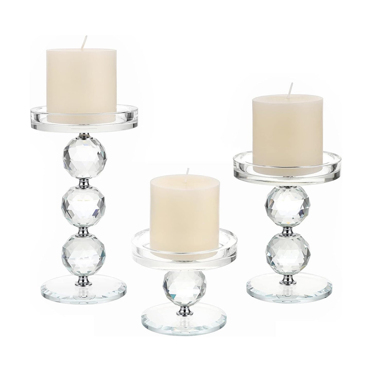 OwnMy Crystal Glass Pillar Candlestick Holders Pillar Candle Holders Sets | Clear Glass Tealight Holders Votive Candle