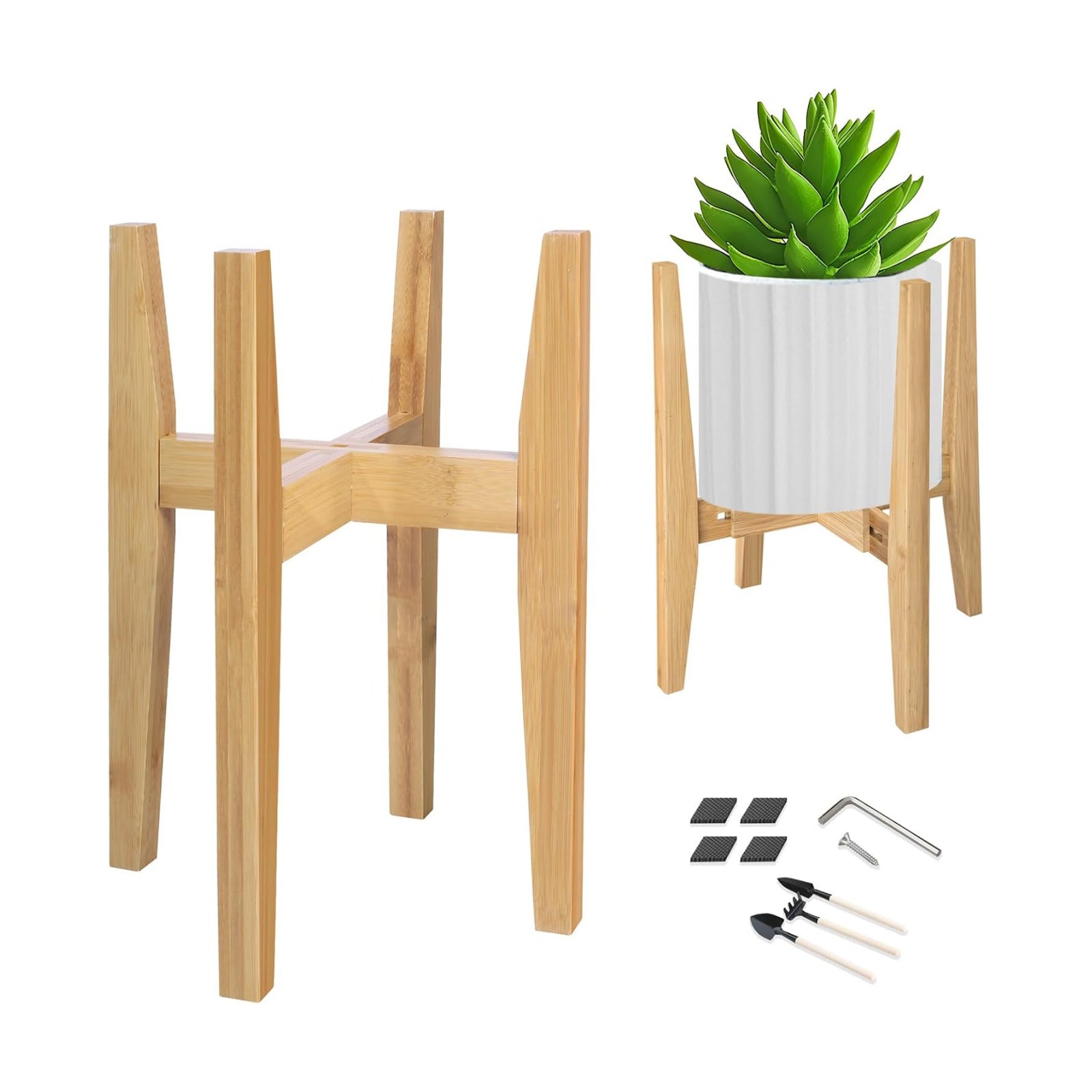 OERGKE Adjustable Plant Stand Indoor, Bamboo Mid Century Modern Plants Stands, Corner Flower Holder for Living Room