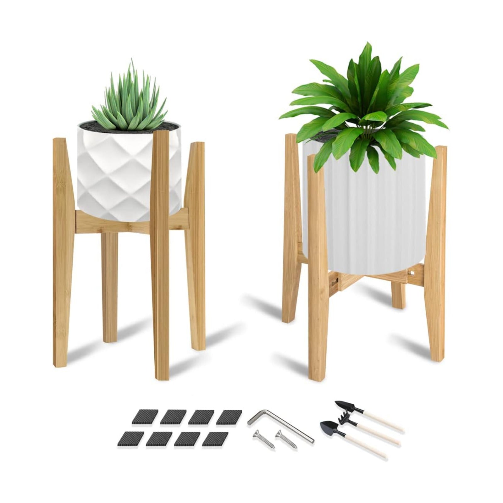 OERGKE 2 PACK Adjustable Plant Stand Indoor, Bamboo Mid Century Modern Plants Stands, Corner Flower Holder for Living