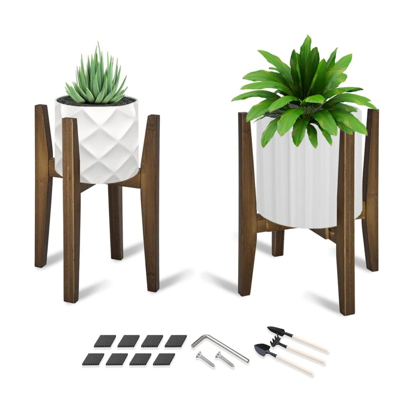 OERGKE 2 PACK Adjustable Plant Stand Indoor, Bamboo Mid Century Modern Plants Stands, Corner Flower Holder for Living