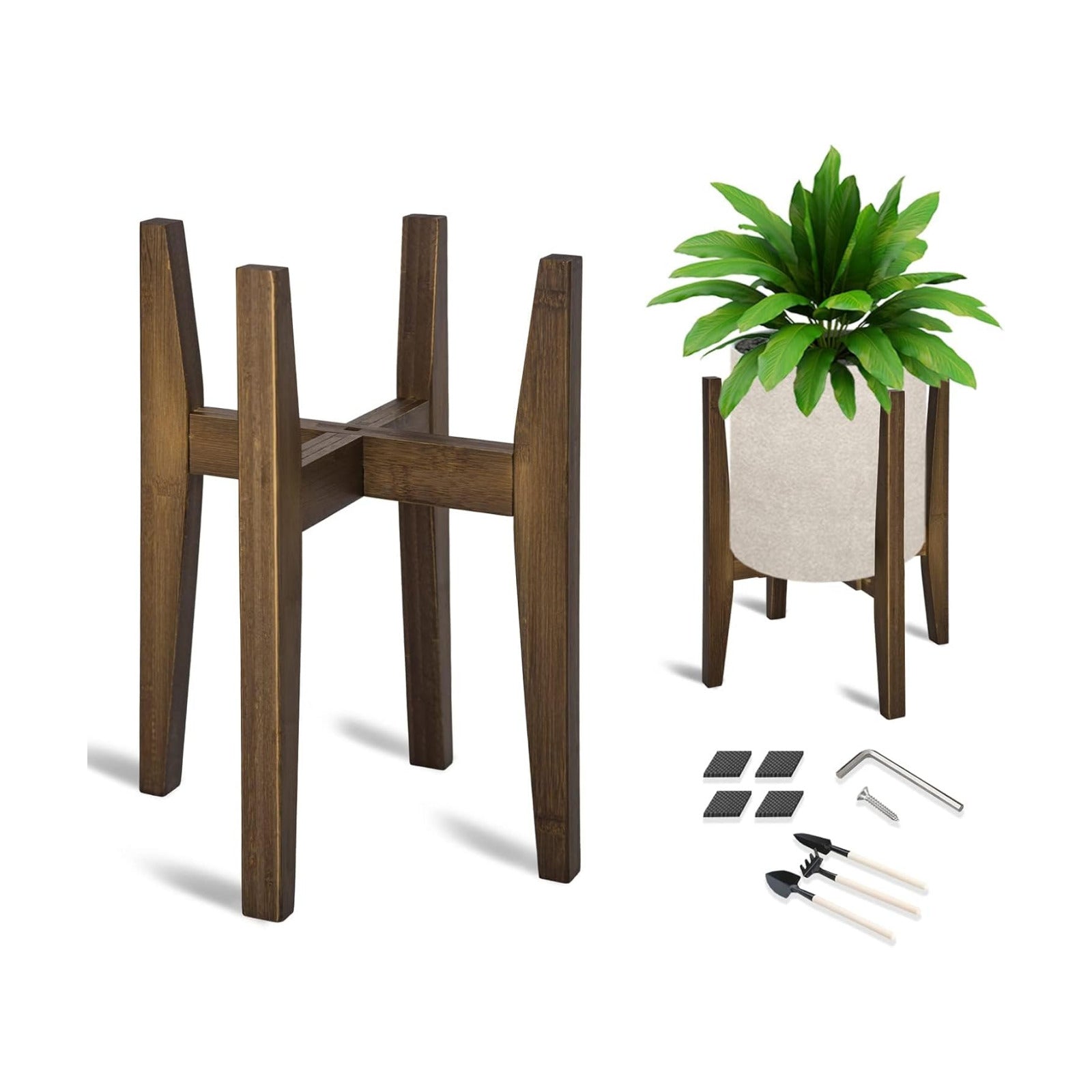 OERGKE Adjustable Plant Stand, Bamboo Mid Century Modern Indoor Plants Stands, Corner Flower Holder for Living Room