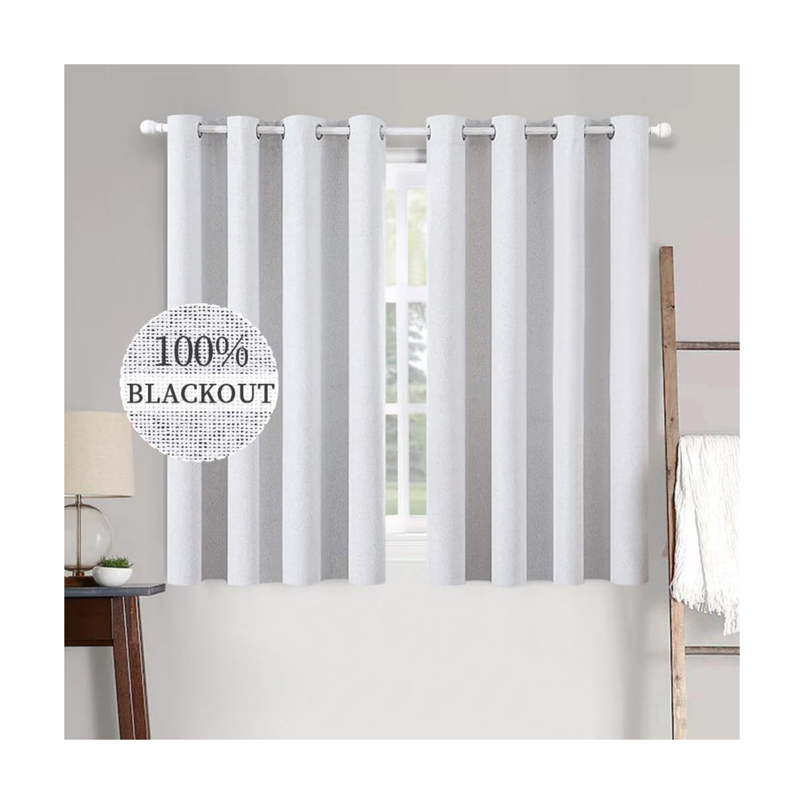 MIULEE 100% Blackout Linen Curtains for Bedroom 52x54 Inches Grayish White