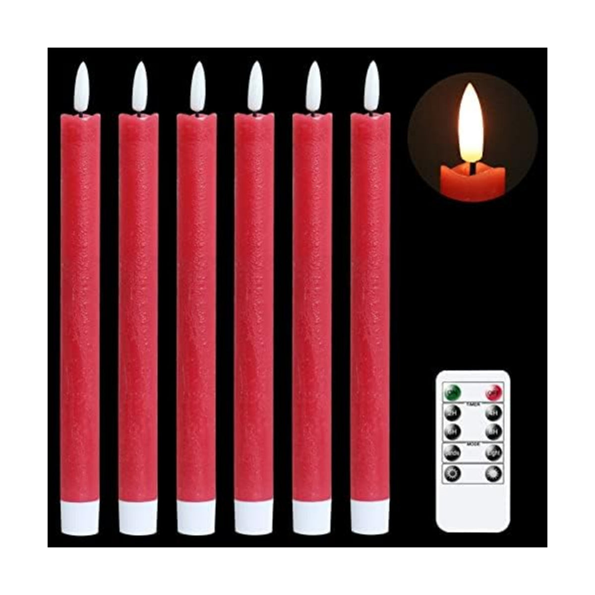 GenSwin Flameless Taper Candles LED Battery Operated Remote Timer Red
