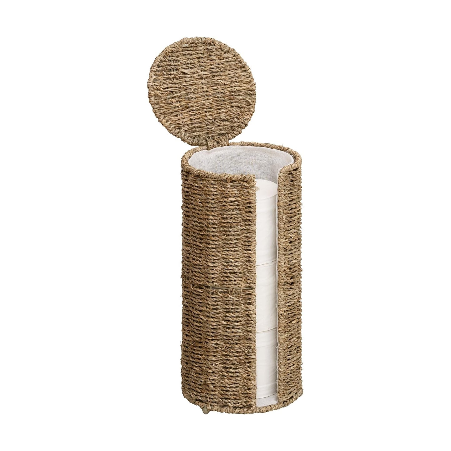 StorageWorks Seagrass Free Standing Toilet Paper Holder Stand for Bathroom, 3 Rolls of Toilet Tissue Storage with a