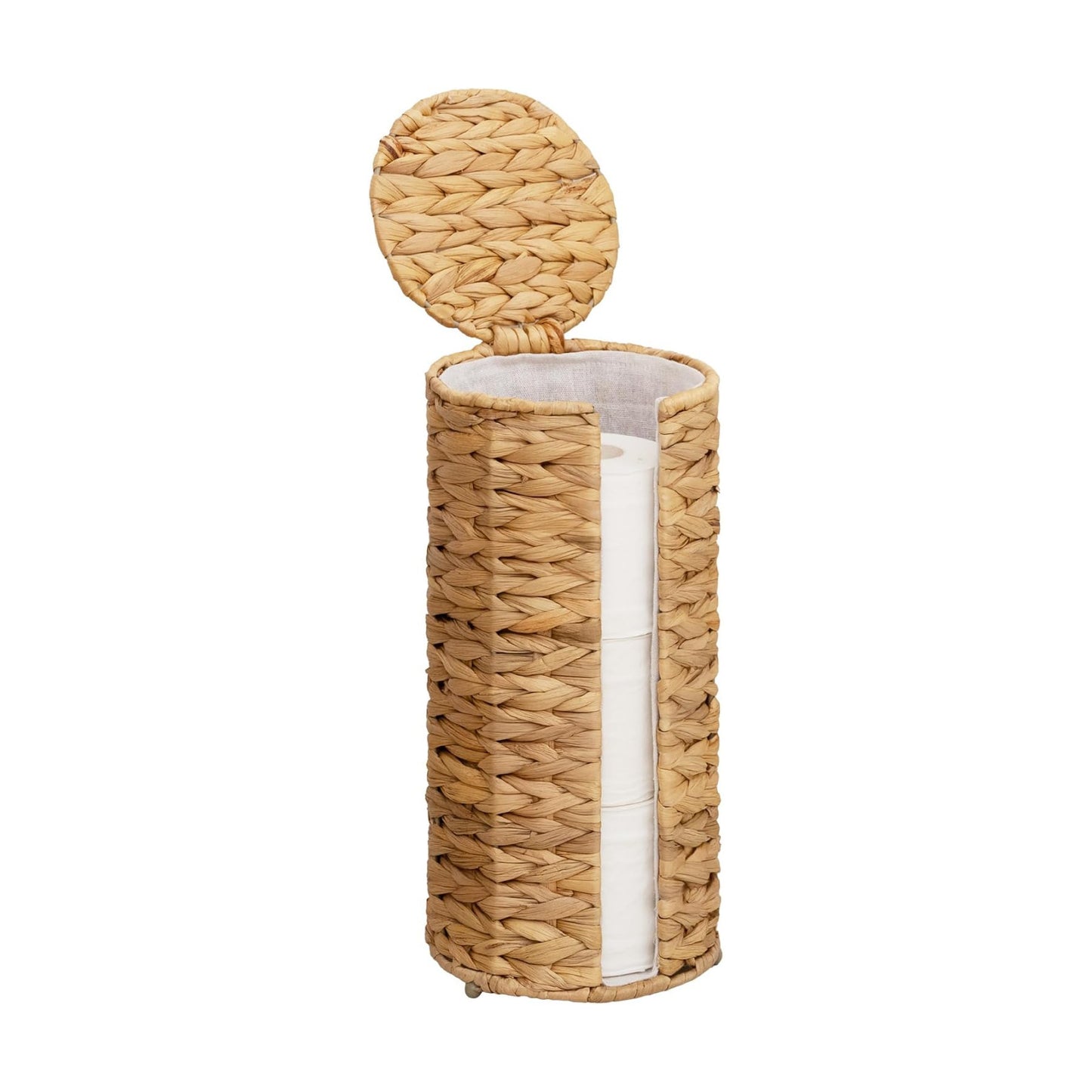 StorageWorks Water Hyacinth Free Standing Toilet Paper Holder Stand for Bathroom, 3 Rolls of Toilet Tissue Storage with