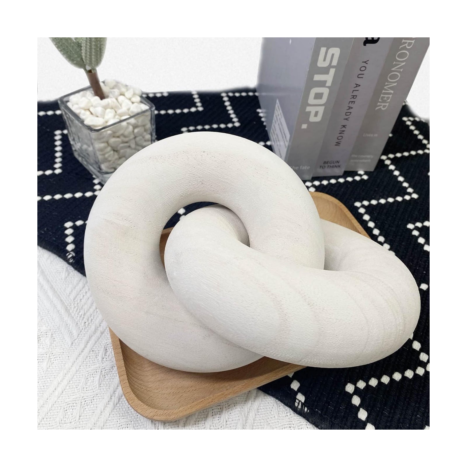 Hand Carved Boho Bead / White