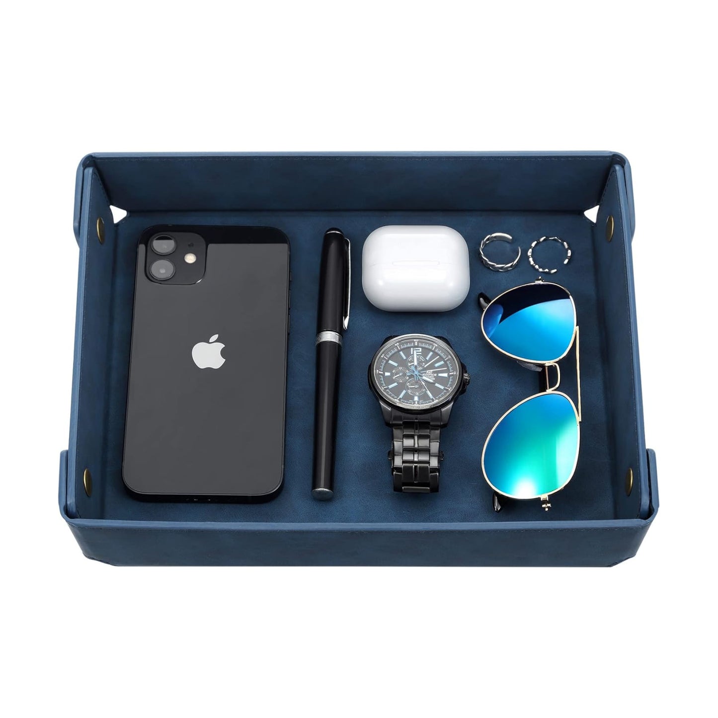 Faux Leather Valet Tray Organizer for Men / Blue / Rectangle