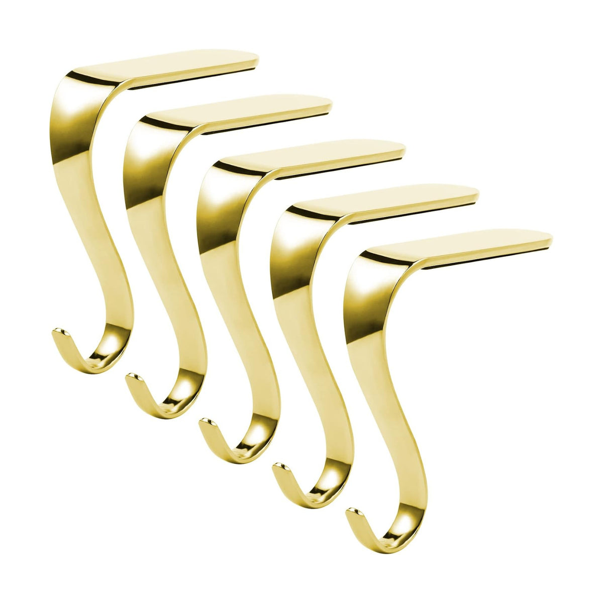Sunshane 5 Pieces Christmas Stocking Holders Mantel Hanger Hooks Xmas Mantle Grips Set Safety Hang Stocking Clips for Christmas Party Decoration (Gold)
