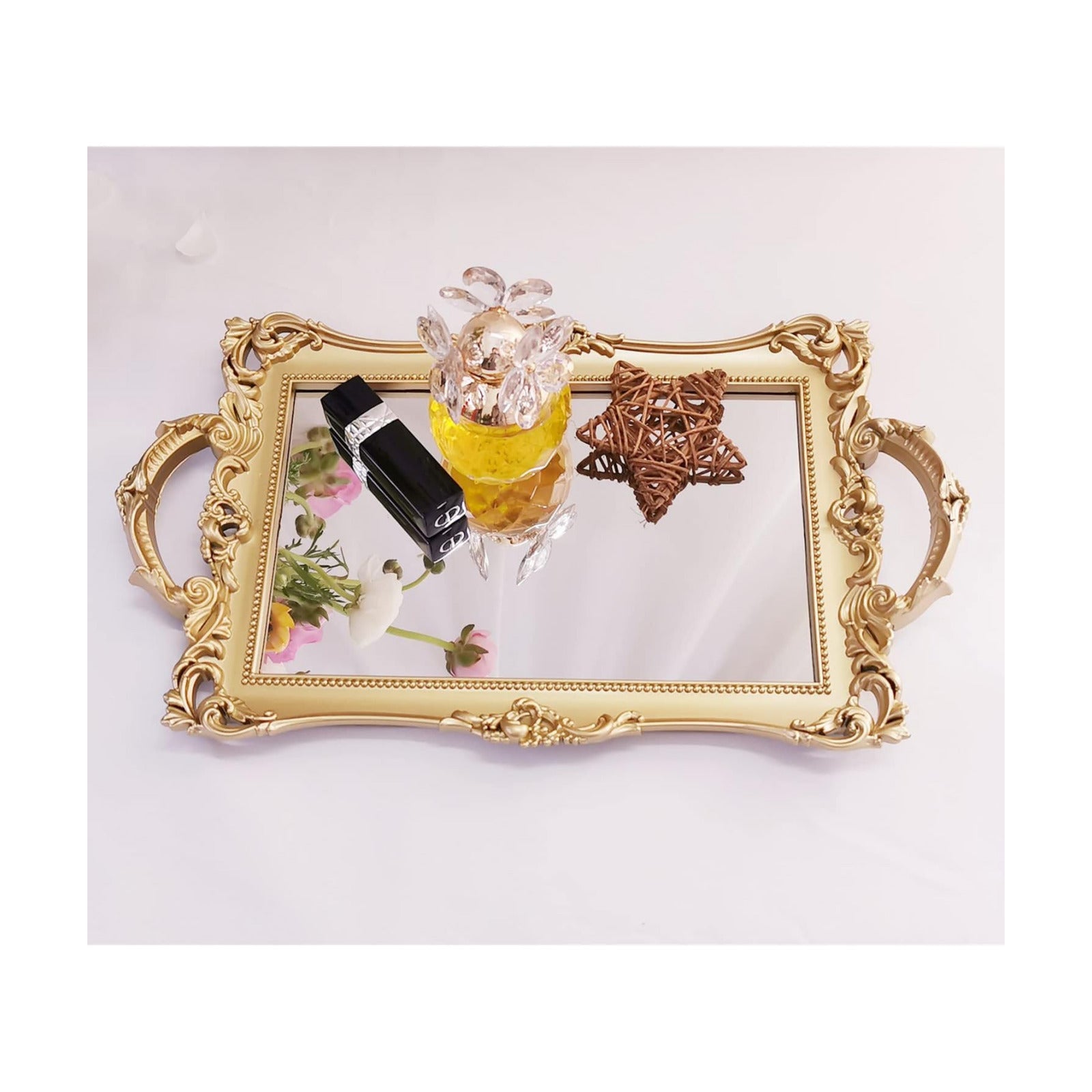 Serving Tray / Makeup Organizer / Gold / 13 x 7.8