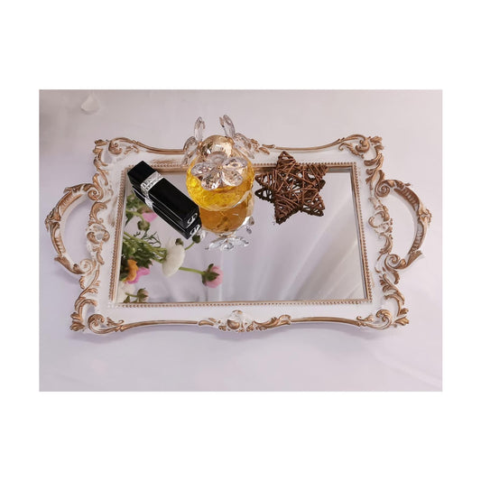 Serving Tray / Makeup Organizer / Golden White / 13 x 7.8