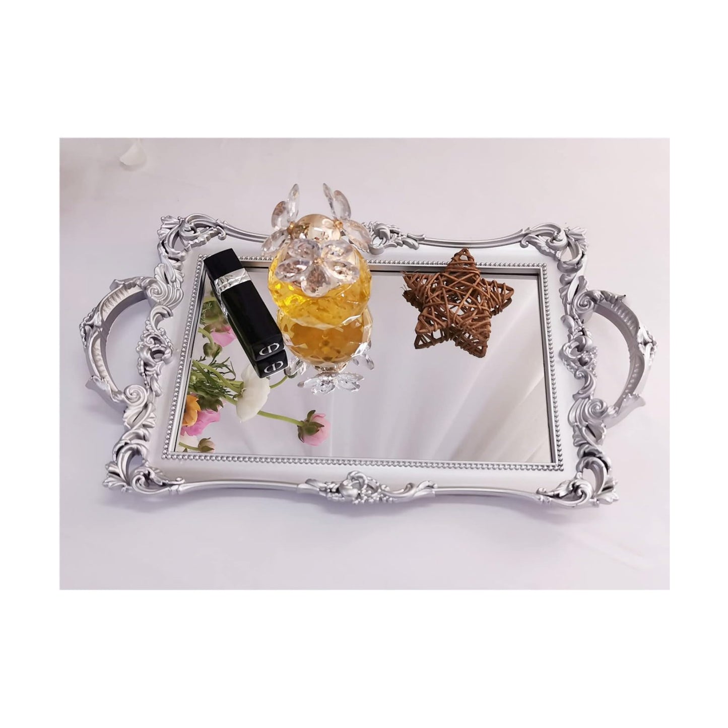 Serving Tray / Makeup Organizer / Silver / 13 x 7.8