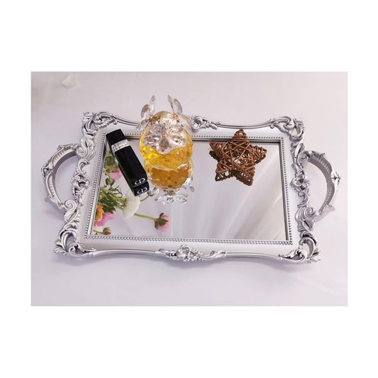 Serving Tray / Makeup Organizer / Silver / 13 x 7.8