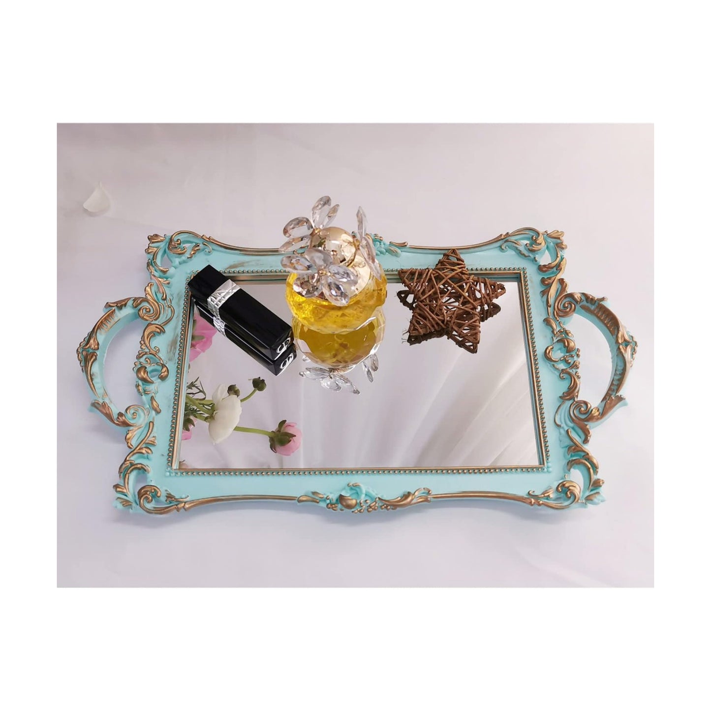 Serving Tray / Makeup Organizer / Golden Blue / 13 x 7.8