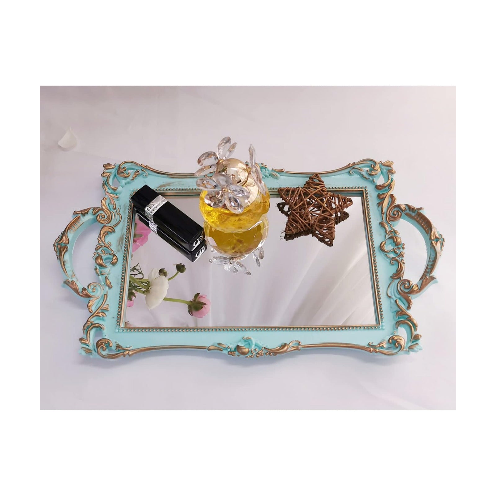 Serving Tray / Makeup Organizer / Golden Blue / 13 x 7.8