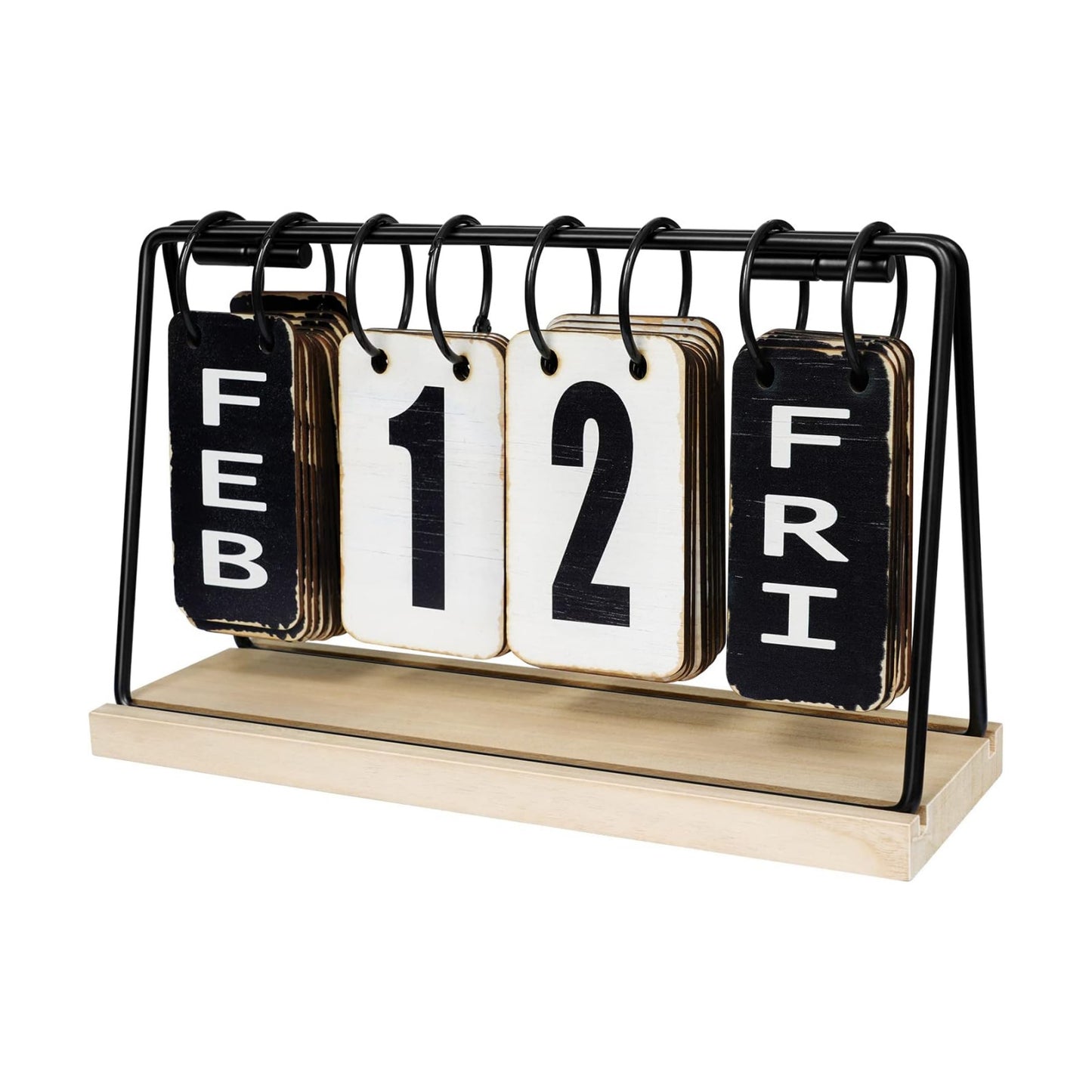 Wooden Desk Calendar 2025 2026 Standing Flip, Vintage Perpetual Flip Calendar with Large Display, Daily Desktop