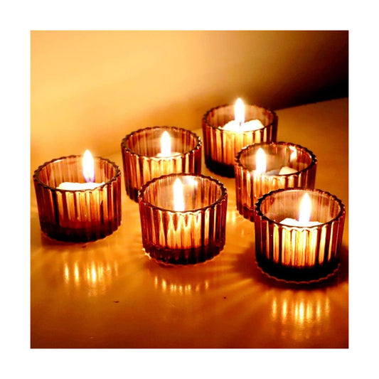 VOHO Amber Tealight Candle Holder Set of 12, Glass Votive Candle Holders
