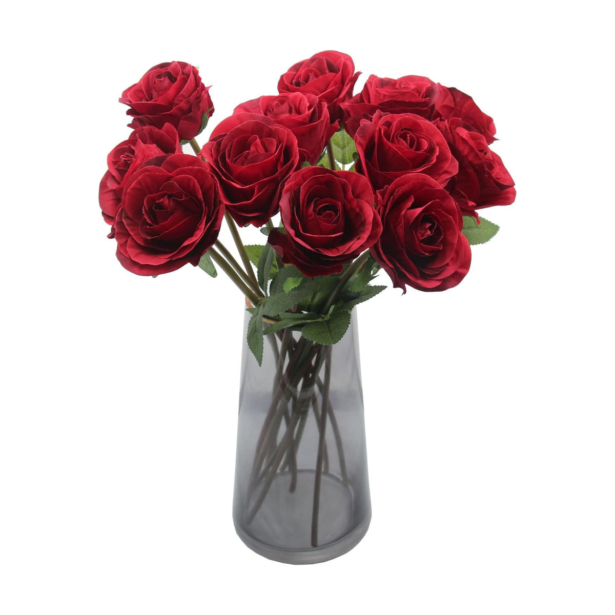 Hananona Artificial Roses Flowers for Flower Arrangement, 12 Pcs Silk Red Rose Bouquet for Home Decoration, Faux Roses for Parties and Wedding Decoration (Red, 12)