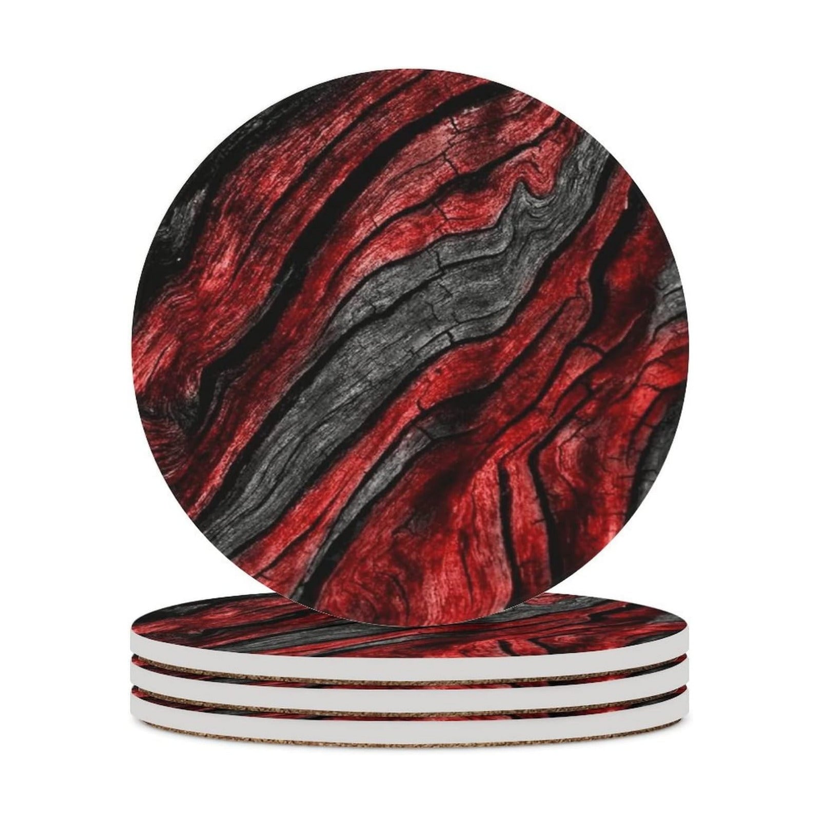 Cool Deisgn Ceramic Drink Coaster / Black Red Wood Grain