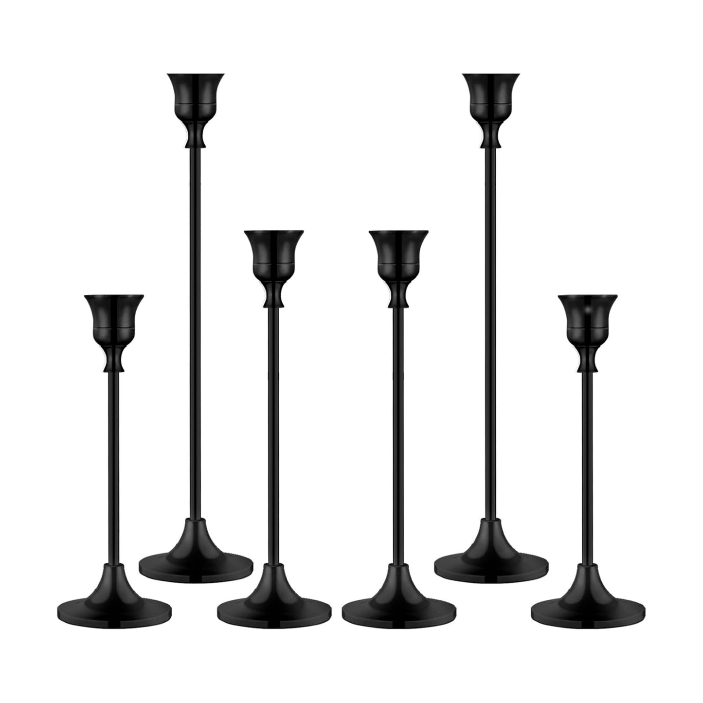 BEZURA Black Taper Candle Holders Set of 6,Aluminum Alloy Candlestick Holders for Candlesticks Vintage Metal Candle
