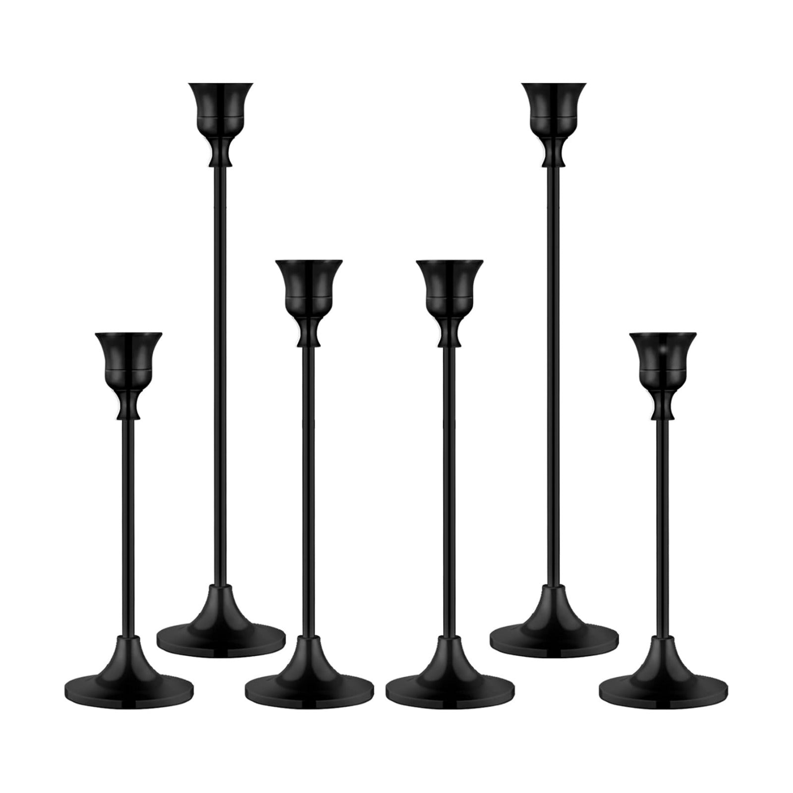 BEZURA Black Taper Candle Holders Set of 6,Aluminum Alloy Candlestick Holders for Candlesticks Vintage Metal Candle
