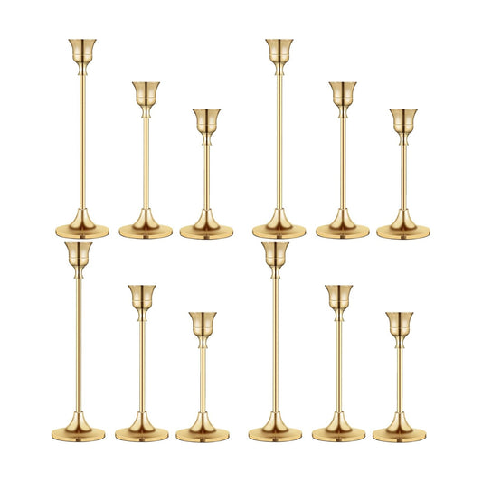 Vintage Gold Brass Taper Candle Holders for Candlesticks, Fireplace & Party - Set of 3