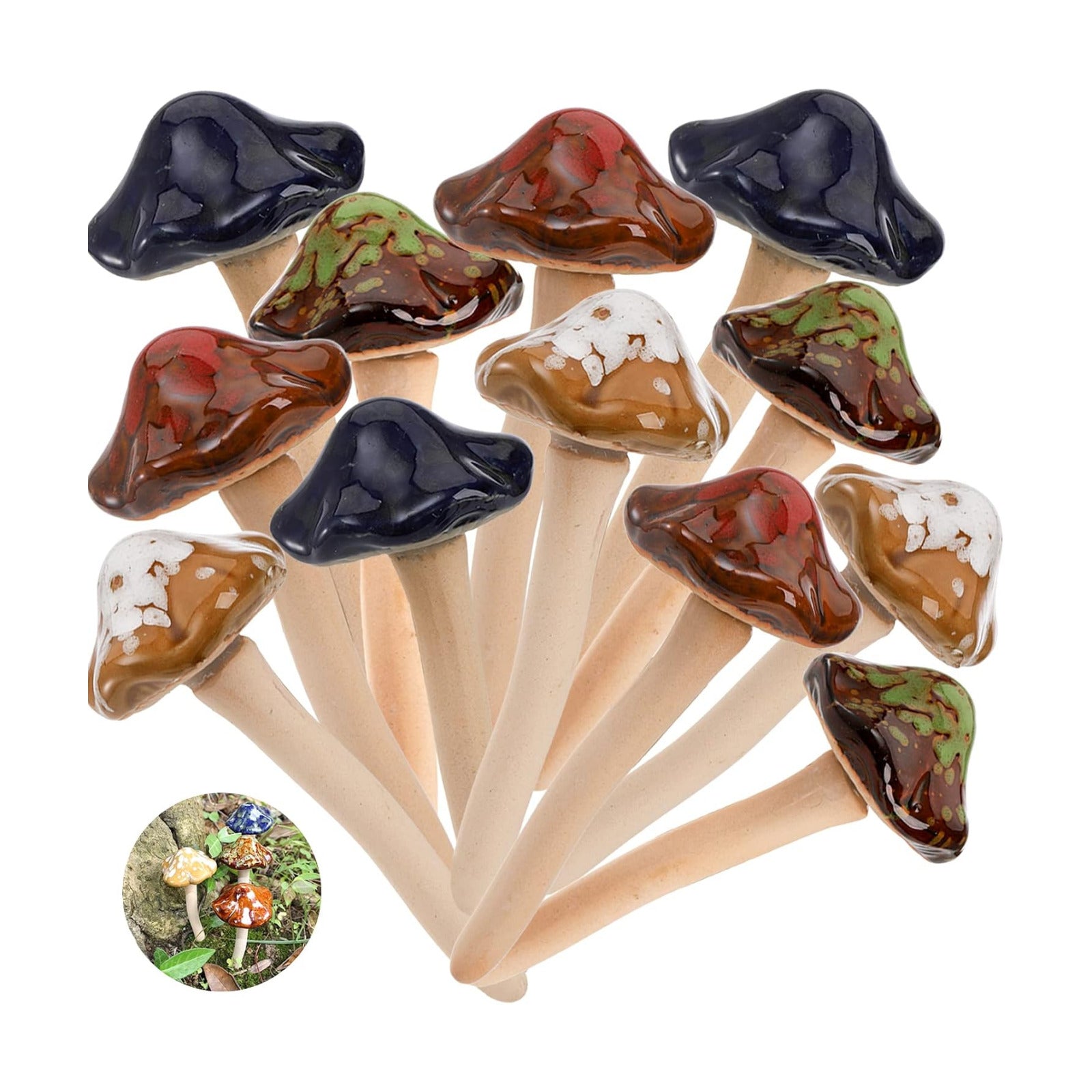 Ceramic Garden Mushrooms / 4.7 Inch / Set of 12