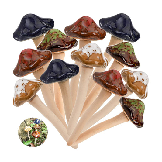 Ceramic Garden Mushrooms / 4.7 Inch / Set of 12