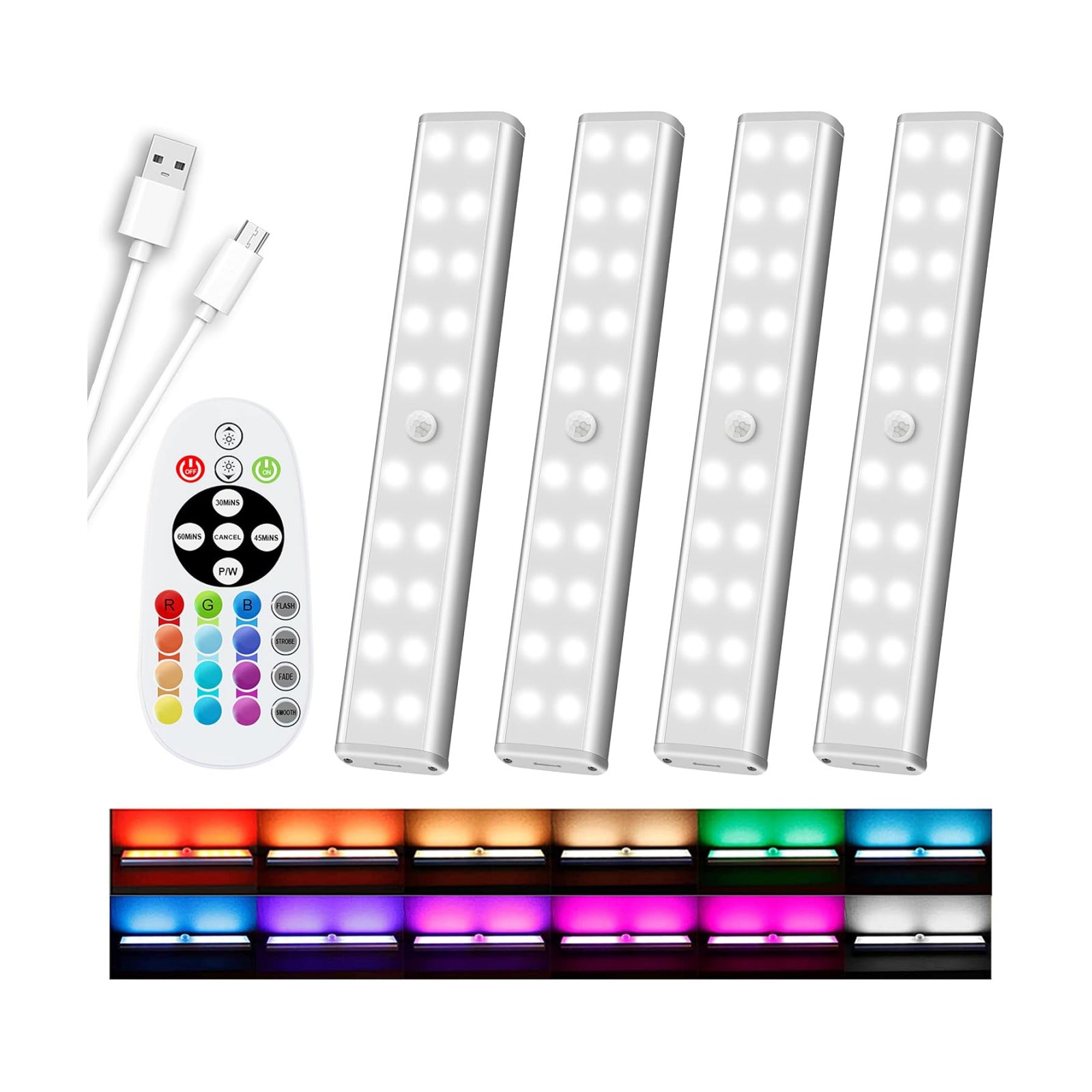 48 LED Under Cabinet Lighting Wireless, 15 Colors Changeable Rechargeable RGB Under Cabinet Lights Remote Control Under