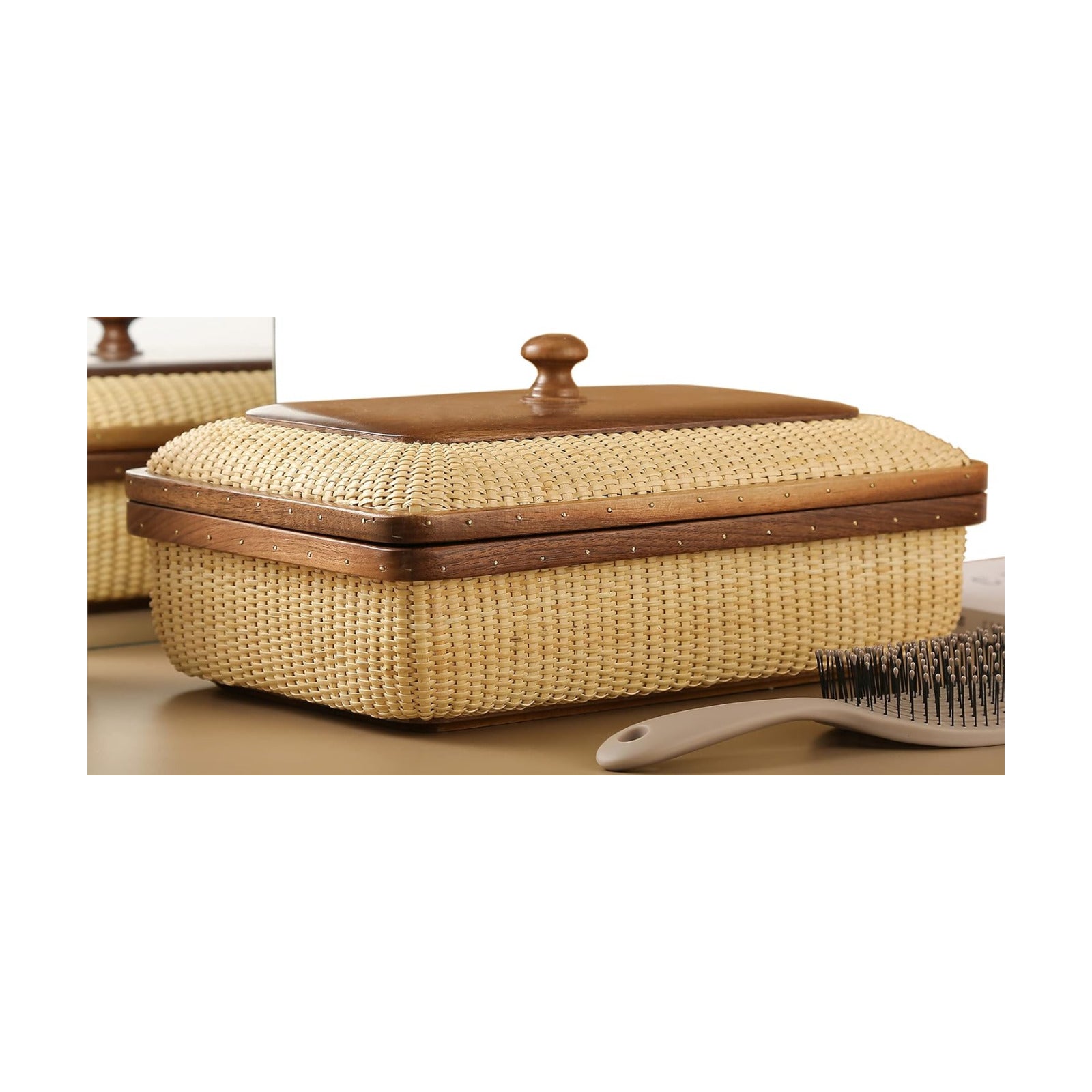 Lid Handmade Nantucket basket Cane staves finely-woven / Black Walnut Height5.1in