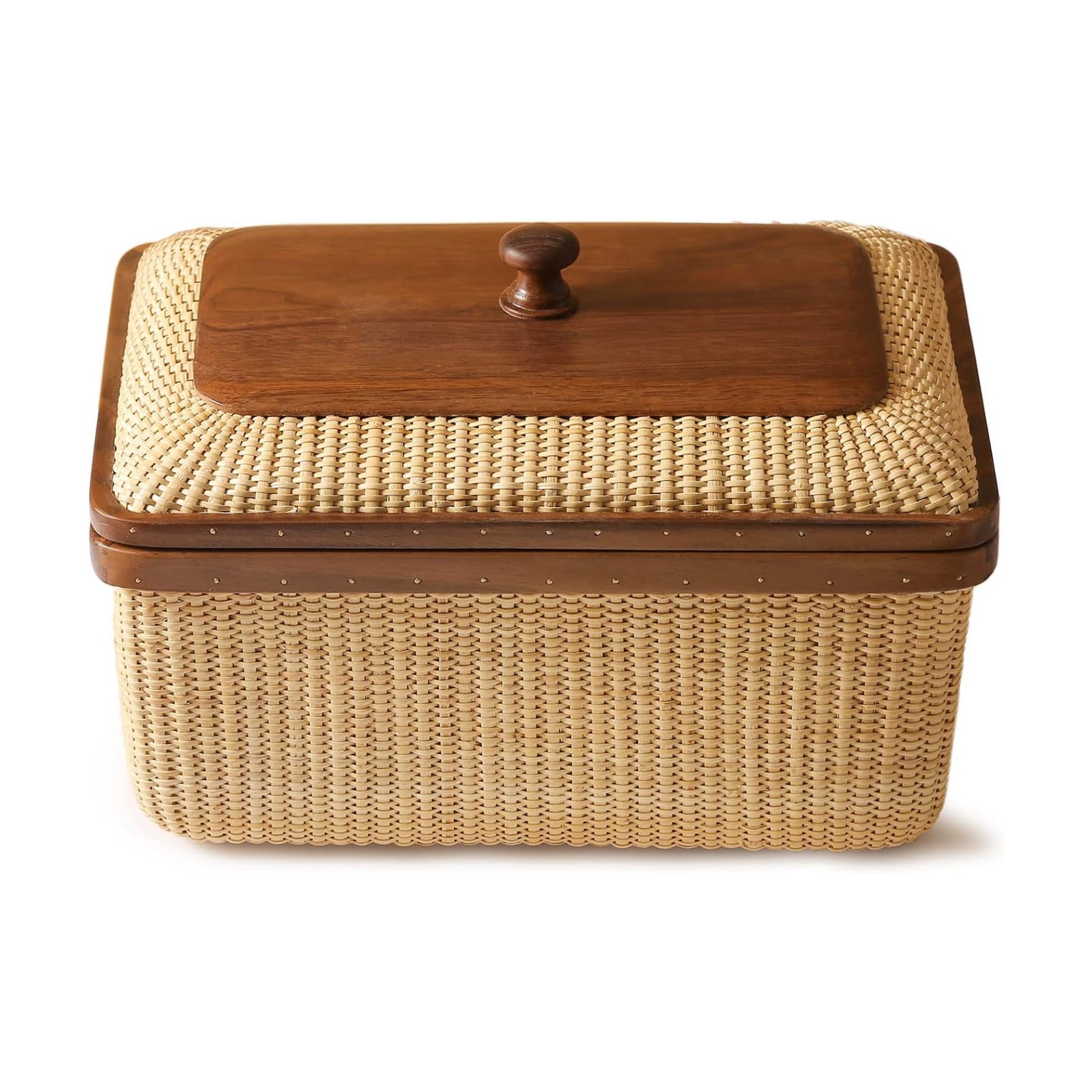 Natural Cane Weave Storage Basket / Black Walnut Height7.5in