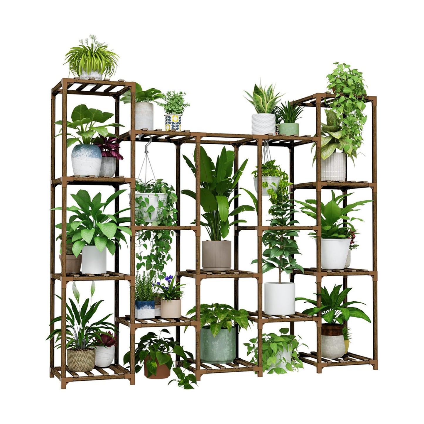 Bamworld Large Hanging Plant Stand Indoor Tall Plant Shelf Outdoor 14 Pots | Large Plant Rack for Living Room Patio