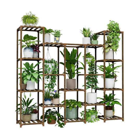 Bamworld Large Hanging Plant Stand Indoor Tall Plant Shelf Outdoor 14 Pots | Large Plant Rack for Living Room Patio