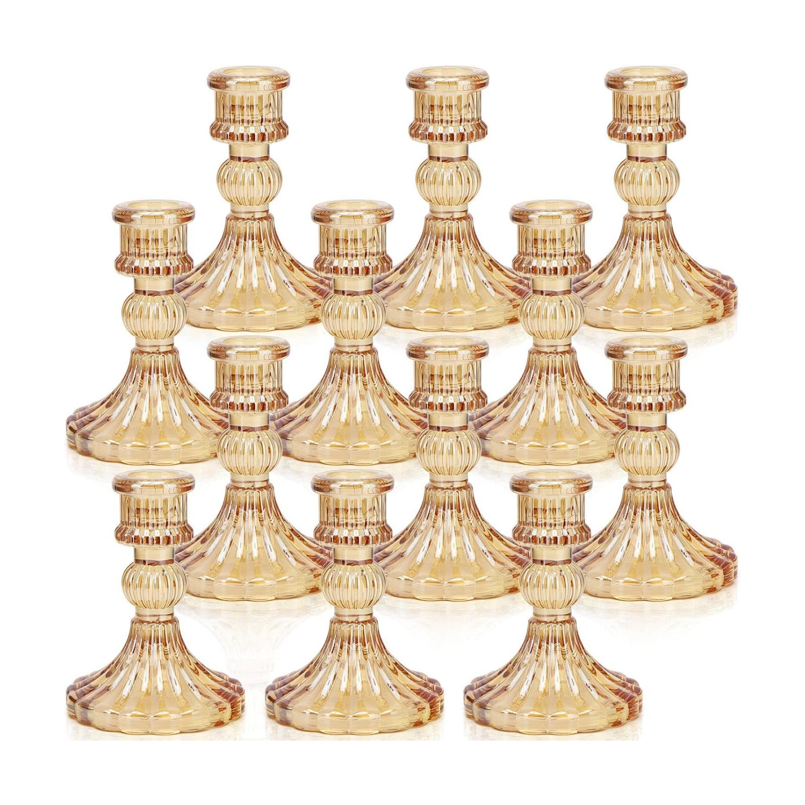 Candlestick Holders Set, 4" H Taper Candle Holders Bulk, 12Pcs Gold Glass Candle Holders for Wedding, Festival, Party &