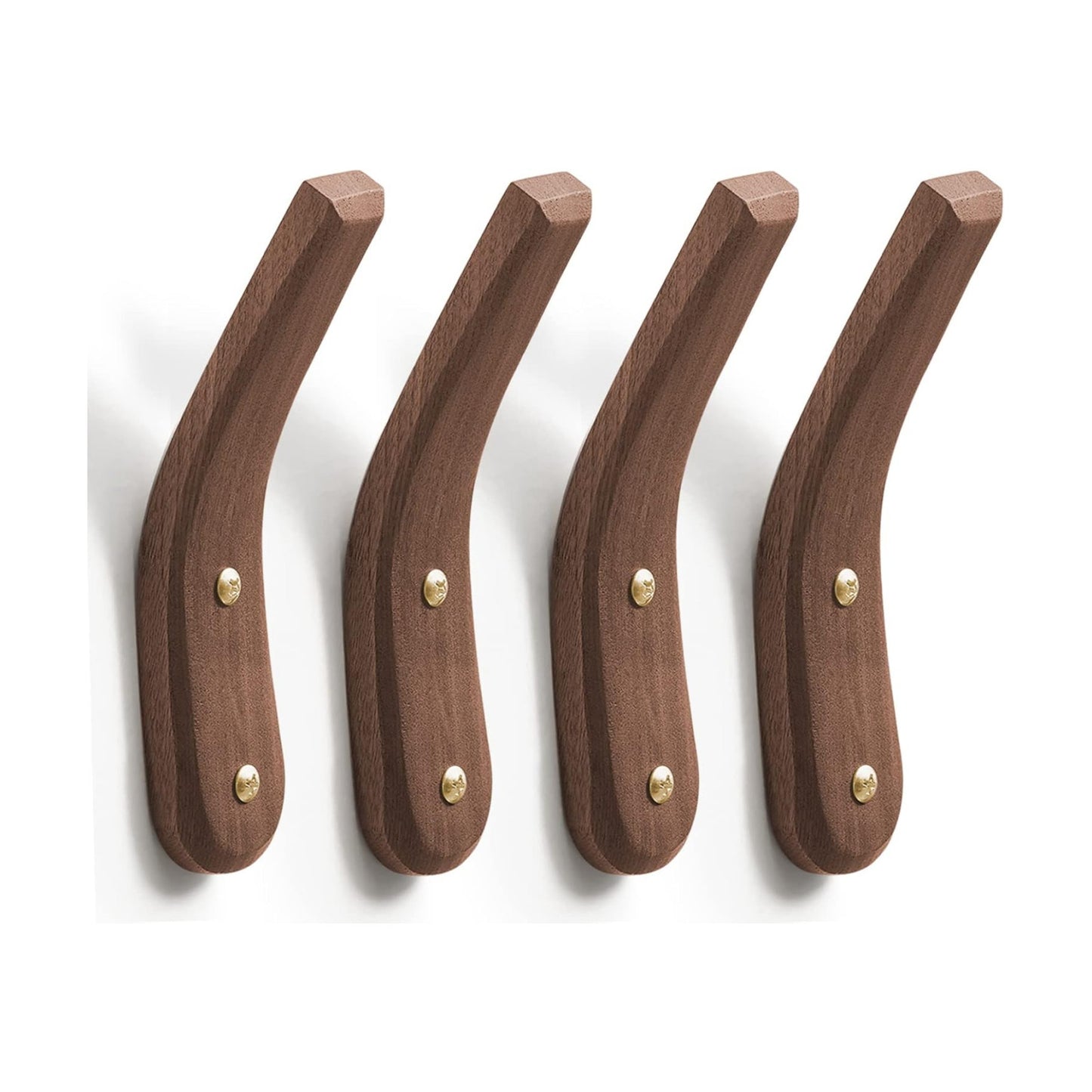 Wood Hooks Wall Mounted Minimalist Natural Real Walnut (4 Pack) | Easy Install, Hanging Towel Hat Coat Bag Cap Clothes